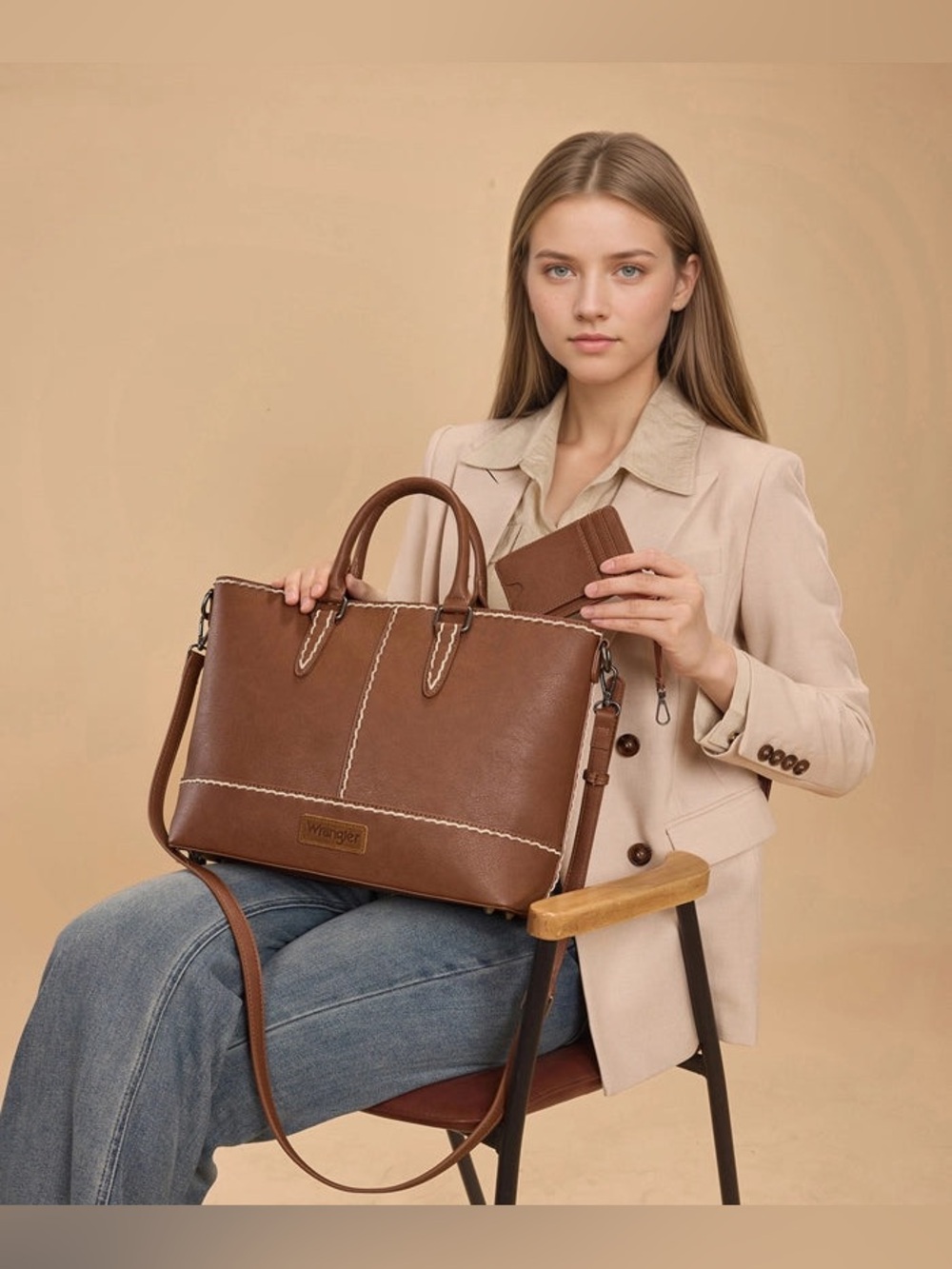 Wrangler Classic Stitch large tote bag- tobacco